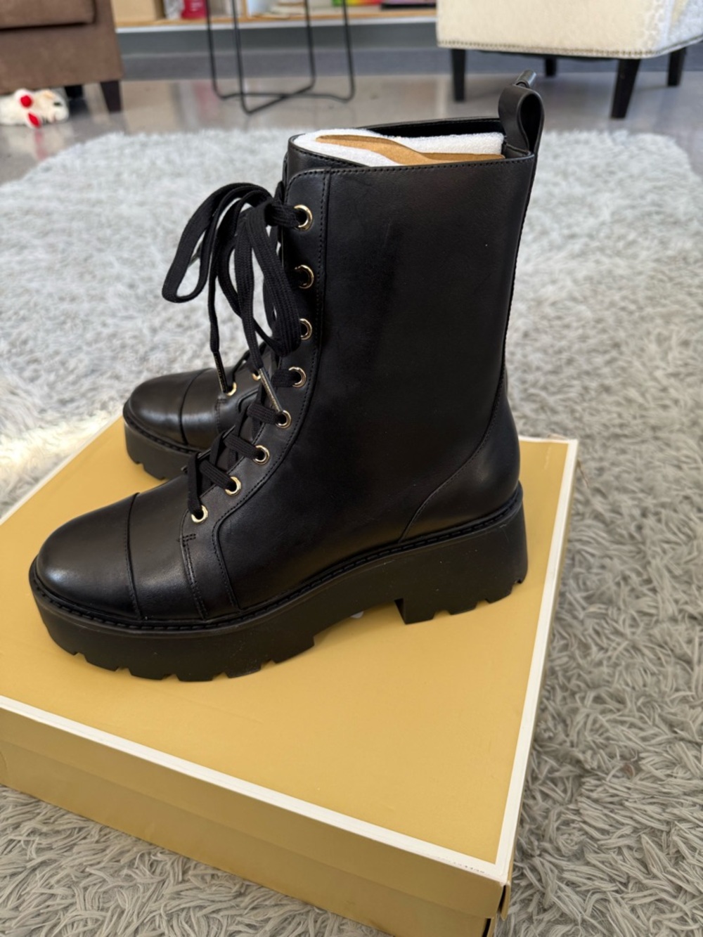 Michael Kors Black Lace-Up Platform Ankle Boots